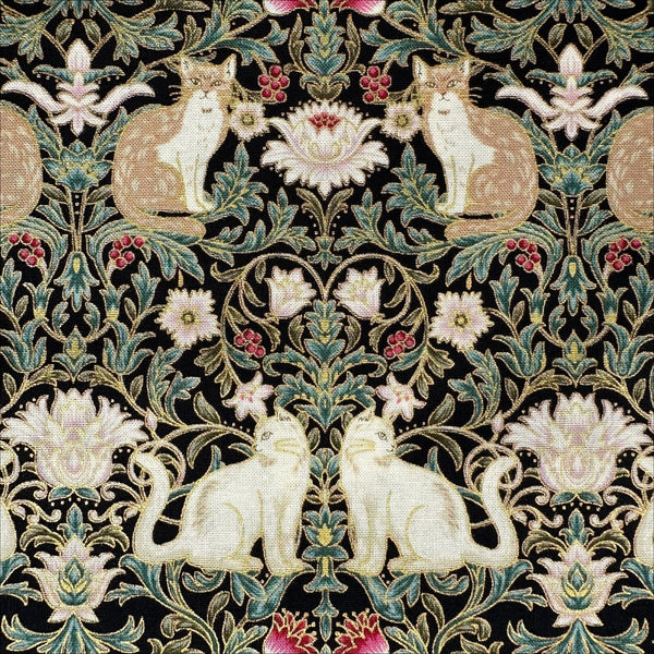 Close up of Cats Garden cotton fabric by Quilt Gate in black