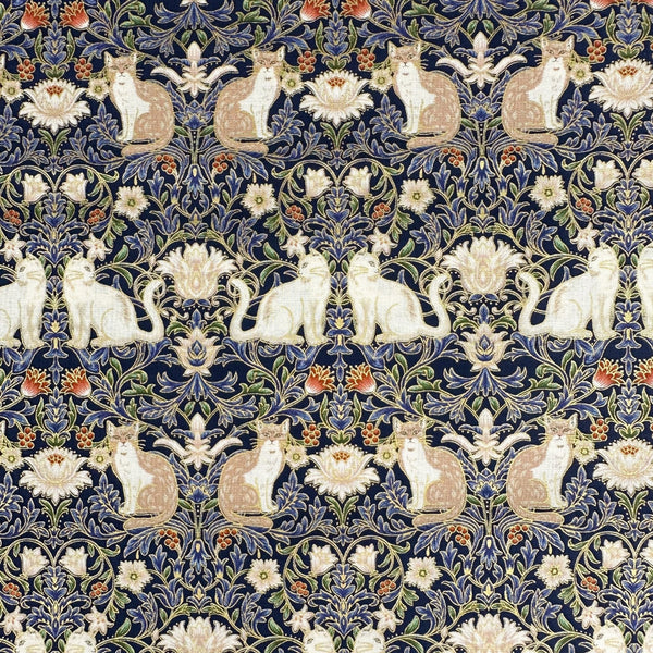 Cats Garden cotton fabric by Quilt Gate in navy