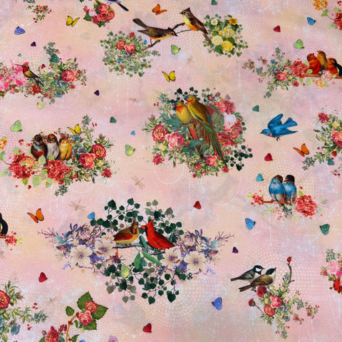 Enchanted Aviary Birds Cotton Fabric by Robert Kaufman ADND-22276-144 Peach