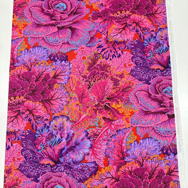 Curly Kale Red Philip Jacobs for Kaffe Fassett Cotton Fabric, Free Spirit Fabric