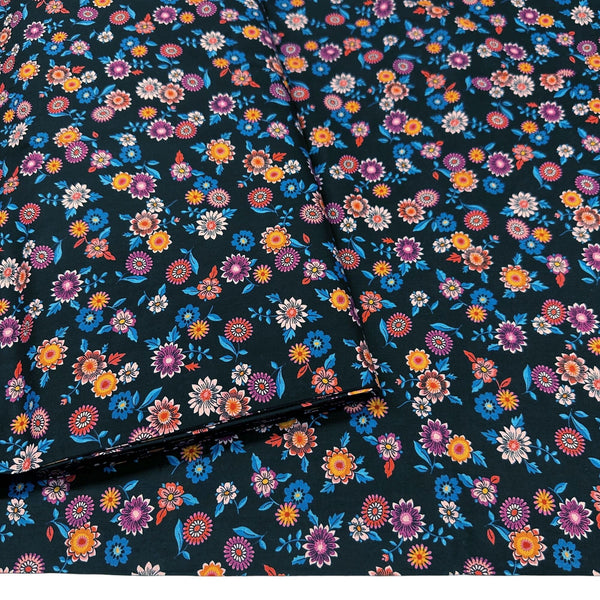 London Calling SRKN-21237-2 Black Floral Cotton Lawn Fabric Robert Kaufman