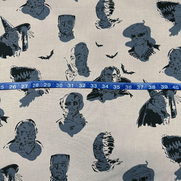 Alexander Henry Scary Influencers Grey Cotton Fabric Halloween Haunted Spooky