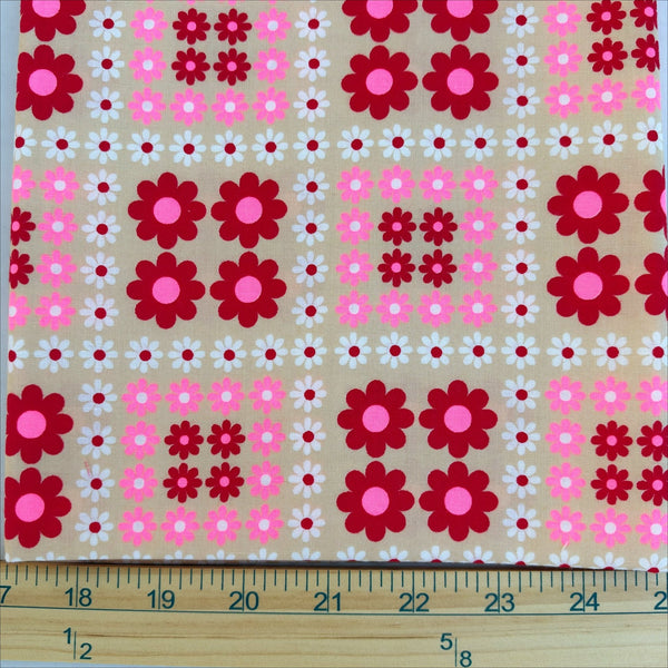 Scale of Charmy Remix cotton fabric by Antique Fabric Pinks in beige and neon pink