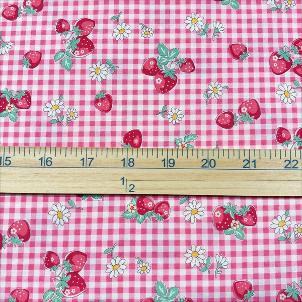 Scale of Check and Strawberry cotton fabric by Yuwa in pink, AT829949 A