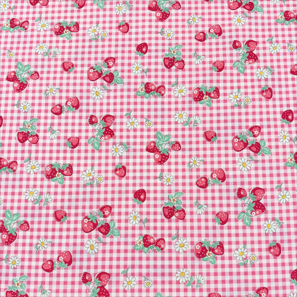 Check and Strawberry cotton fabric by Yuwa in pink, AT829949 A