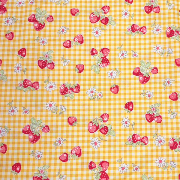 Check and Strawberry cotton fabric by Yuwa in yellow, AT829949 C