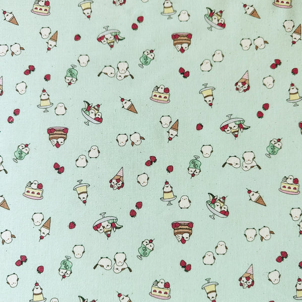 Chibi Puri Shimaenaga cotton fabric by Kokka in pale mint, style YKA-39050 2C