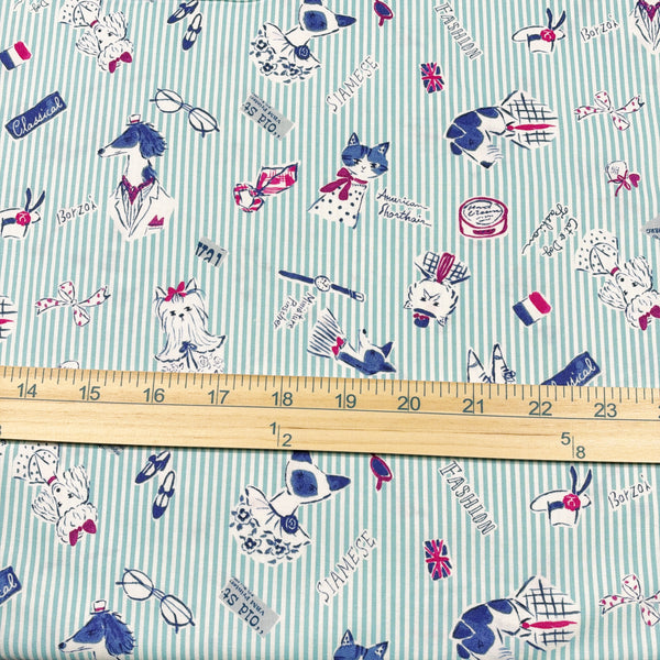 Scale of Classic Style cotton fabric by Yuwa in aqua stripe, SK829979-B