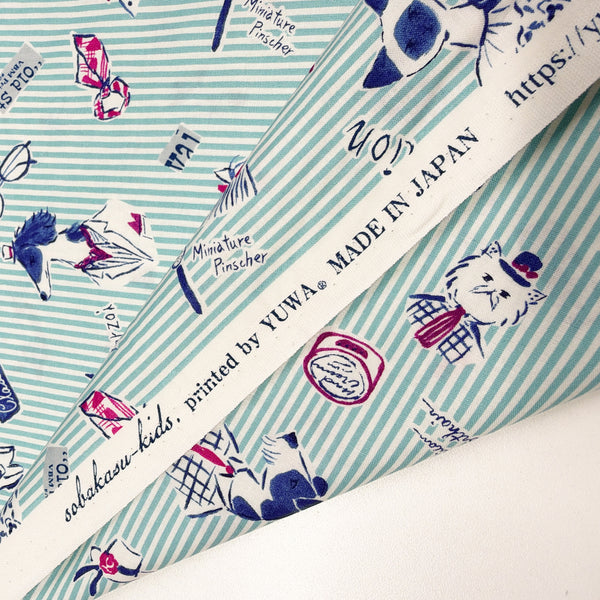Selvage of Classic Style cotton fabric by Yuwa in aqua stripe, SK829979-B