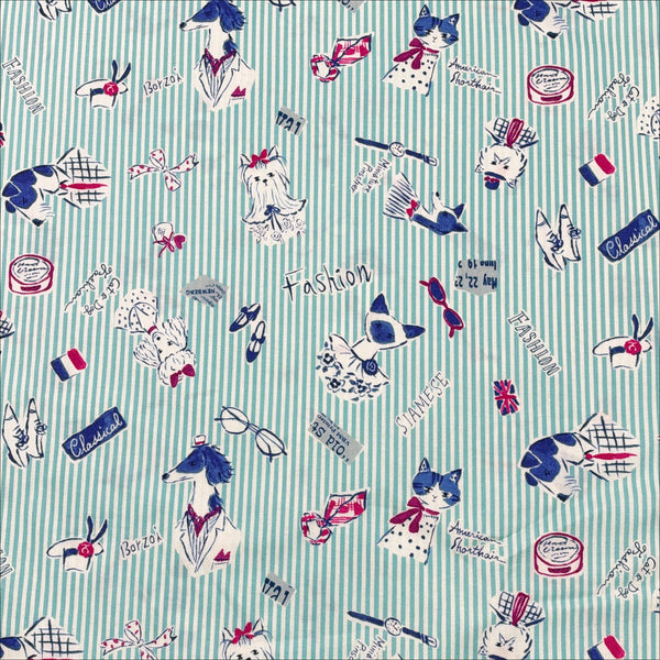 Classic Style cotton fabric by Yuwa in aqua stripe, SK829979-B