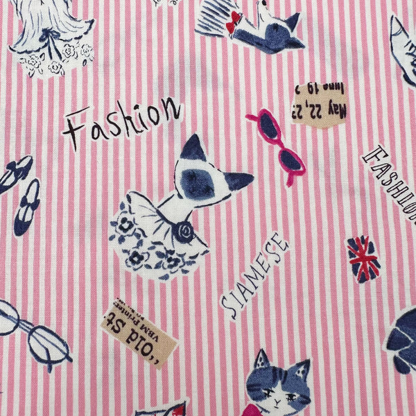 Close up of Classic Style cotton fabric by Yuwa in pink stripe, SK829979-A