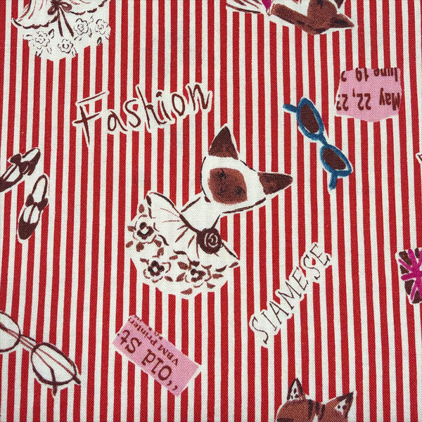 Close up of Classic Style cotton fabric by Yuwa in red stripe, SK829979-F
