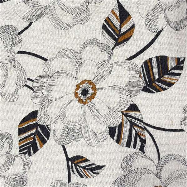 Close up of Climbing Camellia cotton linen canvas fabric by Sevenberry in natural