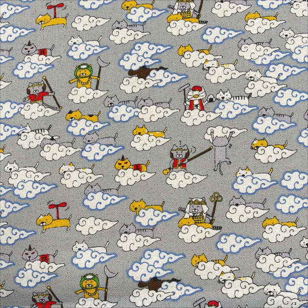Cloud Cats cotton linen canvas fabric by Cotton Kobayashi in gray