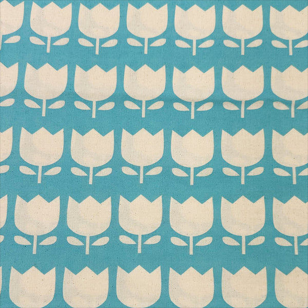 Color Palette Tulips cotton fabric in blue, Japanese import with cheerful tulip print on blue background