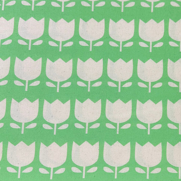Color Palette Tulips cotton fabric in green, Japanese import with cheerful tulip print on green background