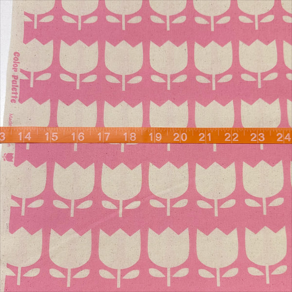 Scale of Color Palette Tulips cotton fabric in pink, Japanese import with cheerful tulip print on pink background