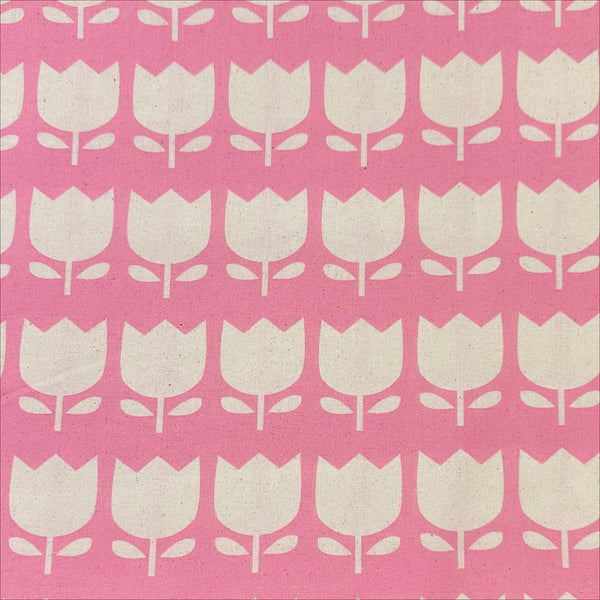 Color Palette Tulips cotton fabric in pink, Japanese import with cheerful tulip print on pink background