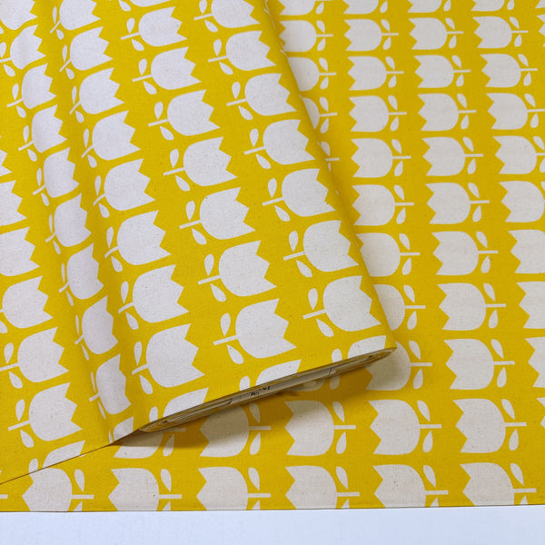 Bolt of Color Palette Tulips cotton fabric in yellow, Japanese import with cheerful tulip print on yellow background