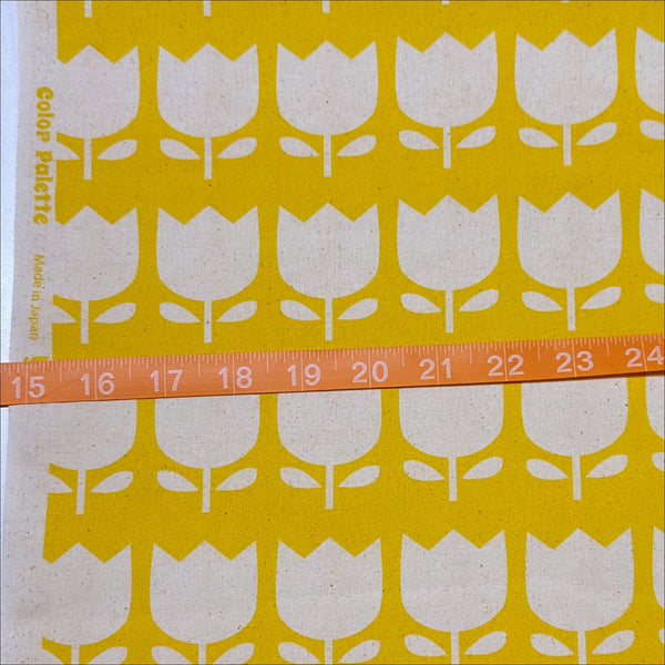 Scale of Color Palette Tulips cotton fabric in yellow, Japanese import with cheerful tulip print on yellow background