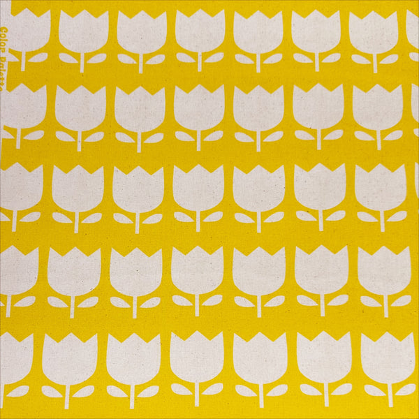 Color Palette Tulips cotton fabric in yellow, Japanese import with cheerful tulip print on yellow background
