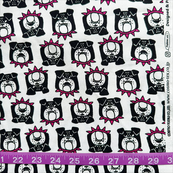 Scale of Bulldog Faces cotton oxford fabric in white by Cosmo Textiles, Japanese import with playful bulldog face print