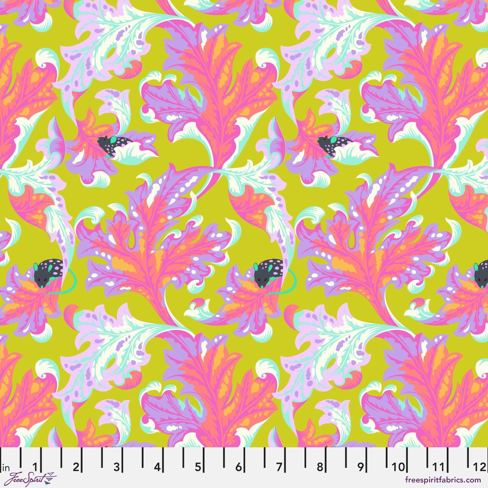 Eek - Electroberry Tabby Road Deja Vu Cotton Fabric, Tula Pink for Free Spirit PWTP093.ELECTROBERRY