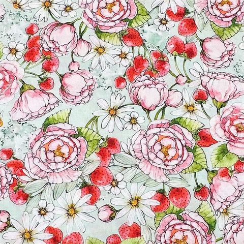 Strawberry Season Briar Hill Designs from Wishwell Cotton Fabric, Robert Kaufman ABYD-22311-241 SEAFOAM