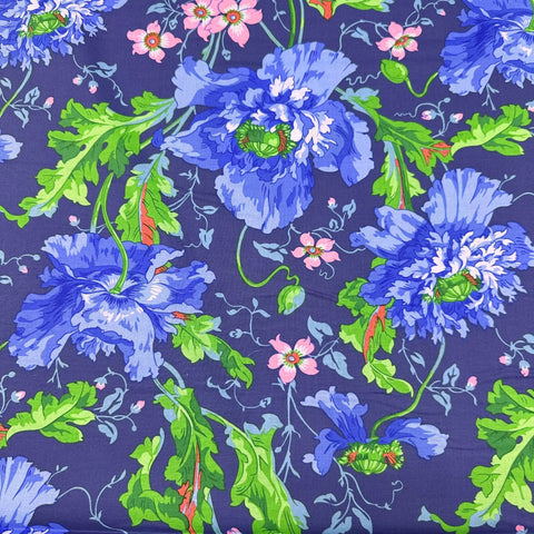 Papaver - Blue Philip Jacobs Cotton Fabric, Kaffe Fassett For Free Spirit PWPJ127.BLUE