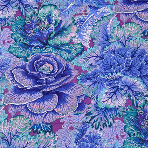 Curly Kale Blue Philip Jacobs for Kaffe Fassett Cotton Fabric, Free Spirit Fabric