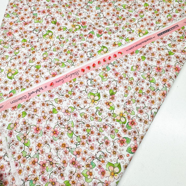 Strawberry Season Briar Hill Designs from Wishwell Cotton Fabric, Robert Kaufman ABYD-22313-1 WHITE