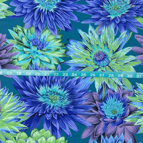 Tropical Water Lilies Blue Philip Jacobs for Kaffe Fassett Cotton Fabric, Free Spirit Fabric
