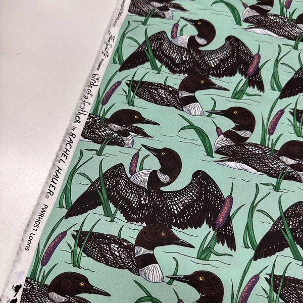 Loons in Oasis Birds of a Feather by Rachel Hauer Cotton Fabric, Free Spirit Fabrics PWRH051.OASIS