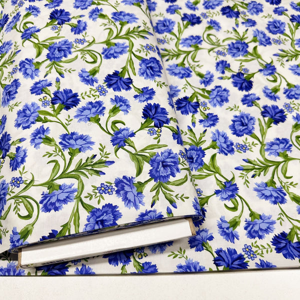 Jubilee Flowerhouse Carnations Debbie Beaves Cotton Fabric Robert Kaufman FLH-21102-4 Blue