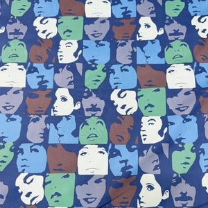 Alexander Henry In Crowd Retro Faces Cotton Fabric 6681 D Blue Brown