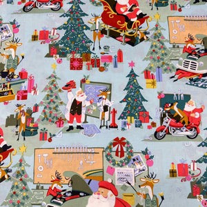 Alexander Henry Santas Garage Cotton Fabric, Christmas Holiday Reindeers