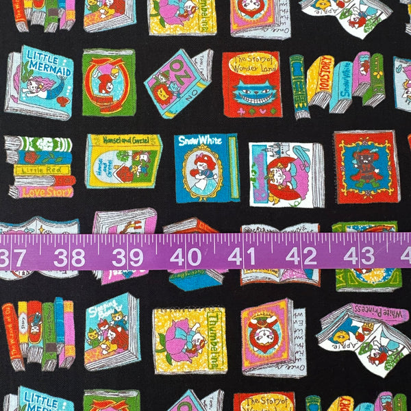 Scale of Dreaming Cat Story Books cotton fabric in black, imported from Japan