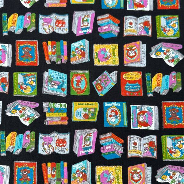 Dreaming Cat Story Books cotton fabric in black, imported from Japan