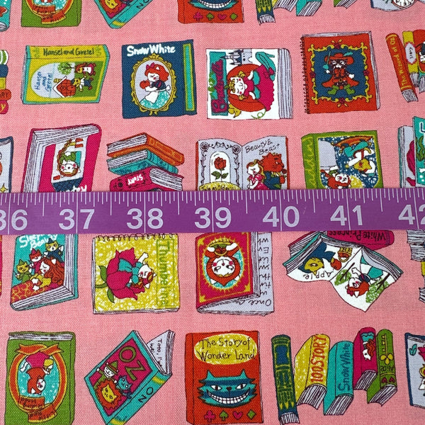 Scale of Dreaming Cat Story Books cotton fabric in pink, imported from Japan