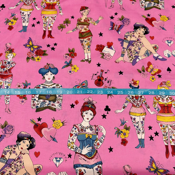 Pretty in Ink Cotton Fabric by Alexander Henry, Hot Pink