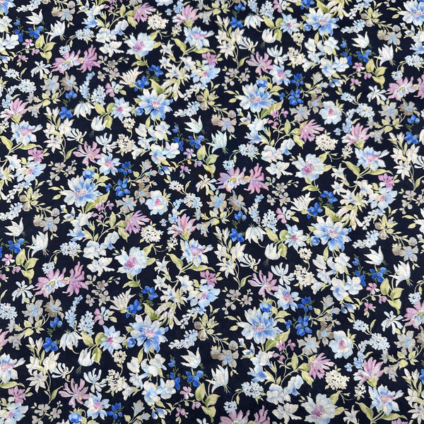 Sevenberry Petite Garden Lawn Floral Cotton Lawn Fabric,  Robert Kaufman SB-6125D5-4 NAVY