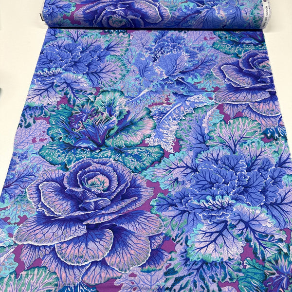 Curly Kale Blue Philip Jacobs for Kaffe Fassett Cotton Fabric, Free Spirit Fabric