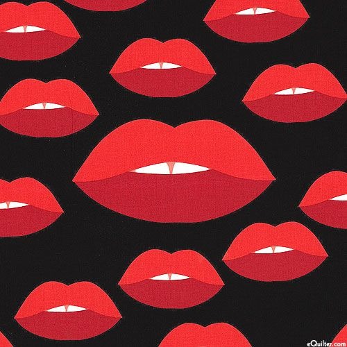 Alexander Henry Taste of Honey Cotton Fabric, Black 9011CR  Lips Kisses