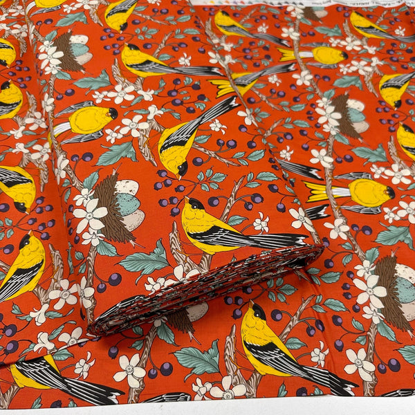 Berry Gifted Vermillion Birds of a Feather by Rachel Hauer Cotton Fabric, Free Spirit Fabrics