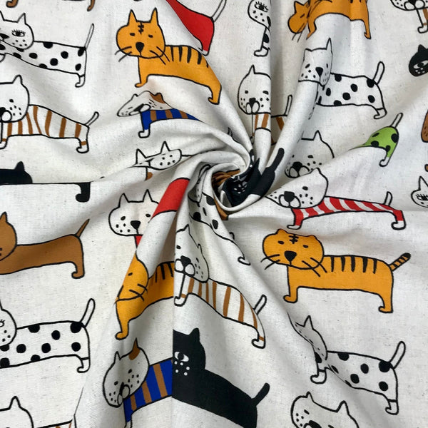 Big Cats Parade Fabric in Natural - Cotton Linen Blend by Cotton Kobayashi