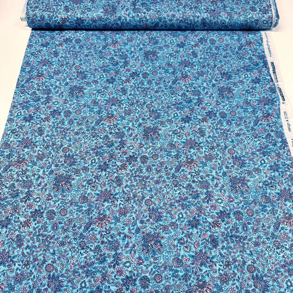 London Calling SRKN-21239-68 Dusty Blue Floral Cotton Lawn Fabric Robert Kaufman