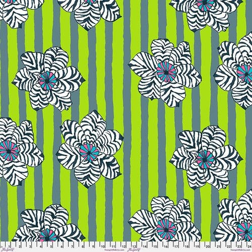 Zebra Lily Green Brandon Mably for Kaffe Fassett Cotton Fabric, Free Spirit Fabric