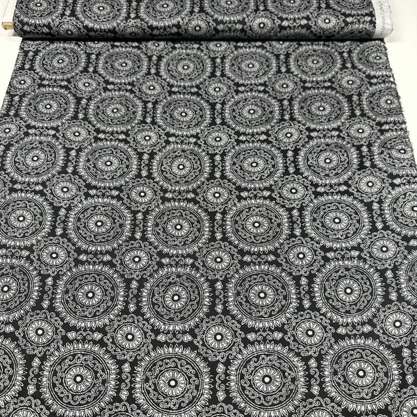 London Calling Black Medallion Cotton Lawn Fabric Robert Kaufman SRKN-21235-2