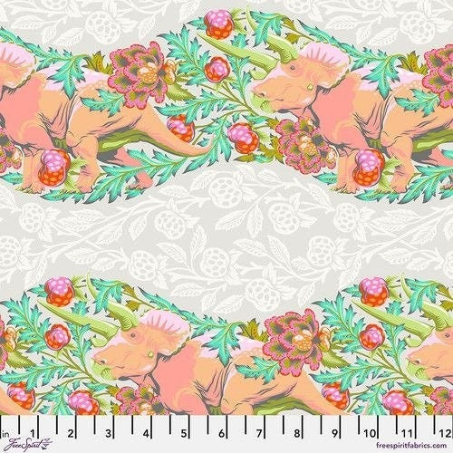 Tula Pink Trifecta - Blush ROAR! Cotton Fabric, Free Spirit, Dinosaurs PWTP223.BLUSH