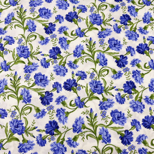 Jubilee Flowerhouse Carnations Debbie Beaves Cotton Fabric Robert Kaufman FLH-21102-4 Blue